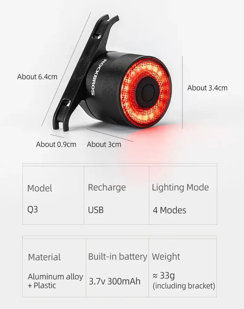 ROCKBROS Bike Tail Light for MTB & Road Bike With Smart Brake Sensor in Kenya