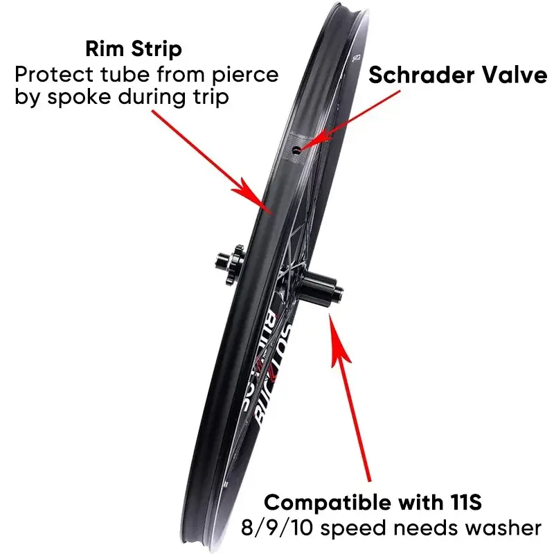 BUCKLOS 27.529 inch aluminum alloy MTB wheelset, 15100mm front 12148mm rear disc brake with 32H