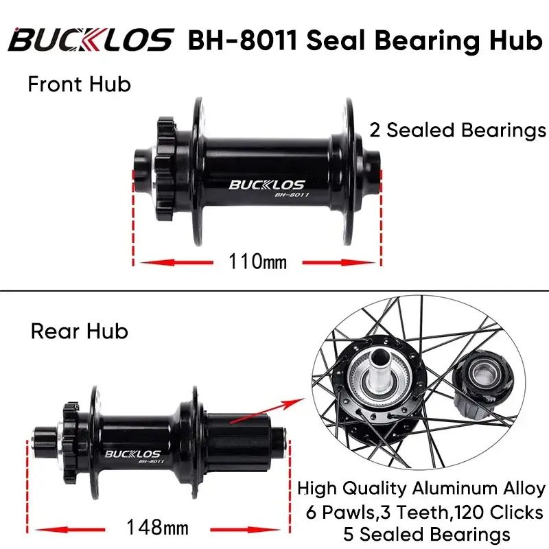 BUCKLOS 27.529 inch aluminum alloy MTB wheelset, 15100mm front 12148mm rear disc brake with 32H in Kenya
