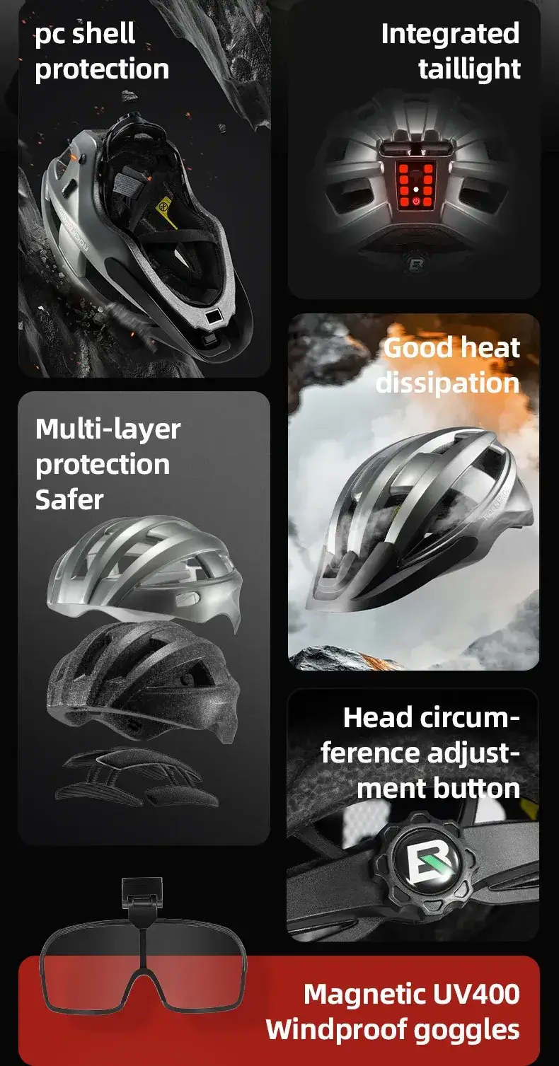 ROCKBROS Multifunctional Cycling Helmet with Goggles & Flashing Warning Lights in Kenya