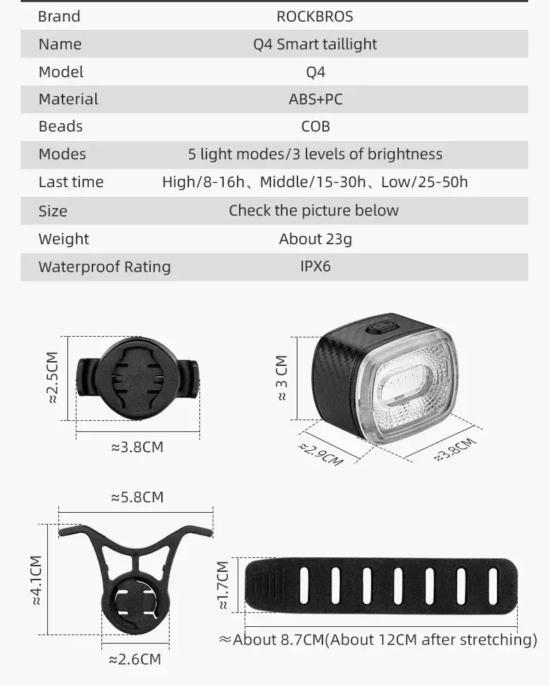 Shop at BIKE.CO.KE for Genuine ROCKBROS Smart Brake Sensing Bike Tail Light, IPX6 Waterproof