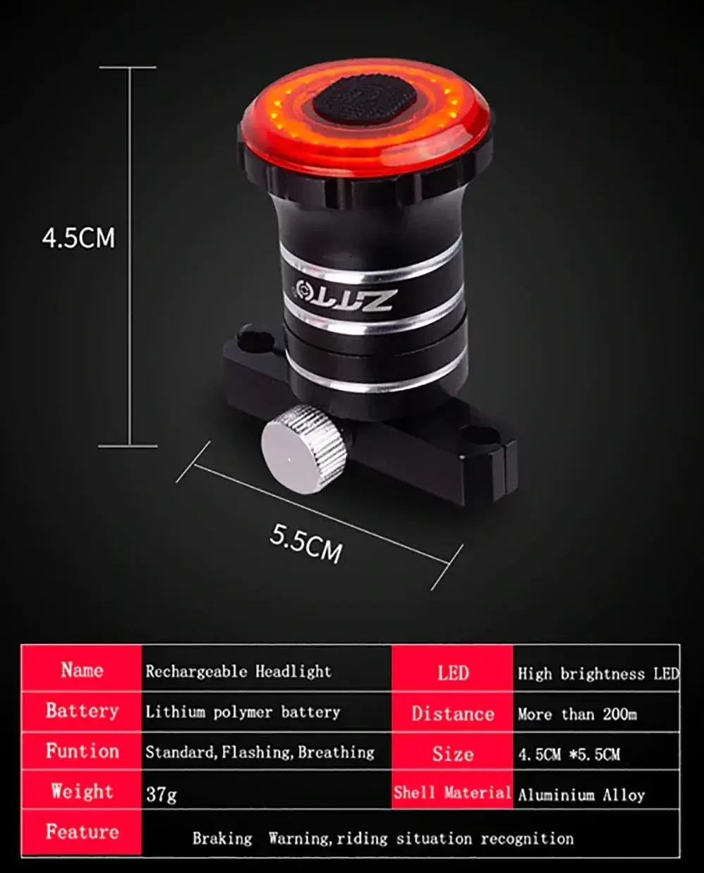 ZTTO 100 Lumen USB Rechargeable Bike Tail Light