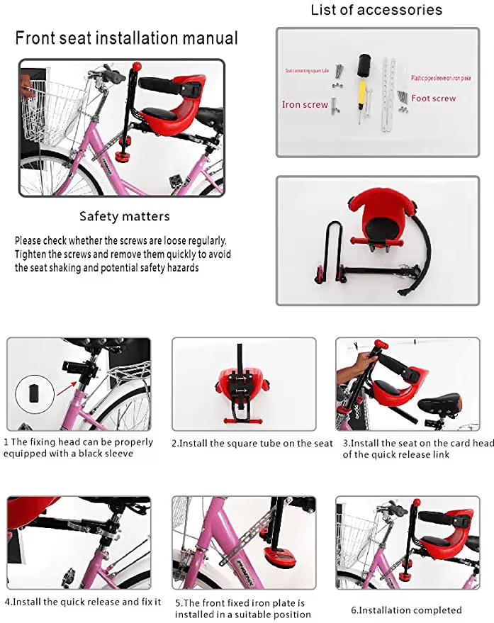 Installation Manual for Universal Front Child Bicycle Seat with Feet Support
