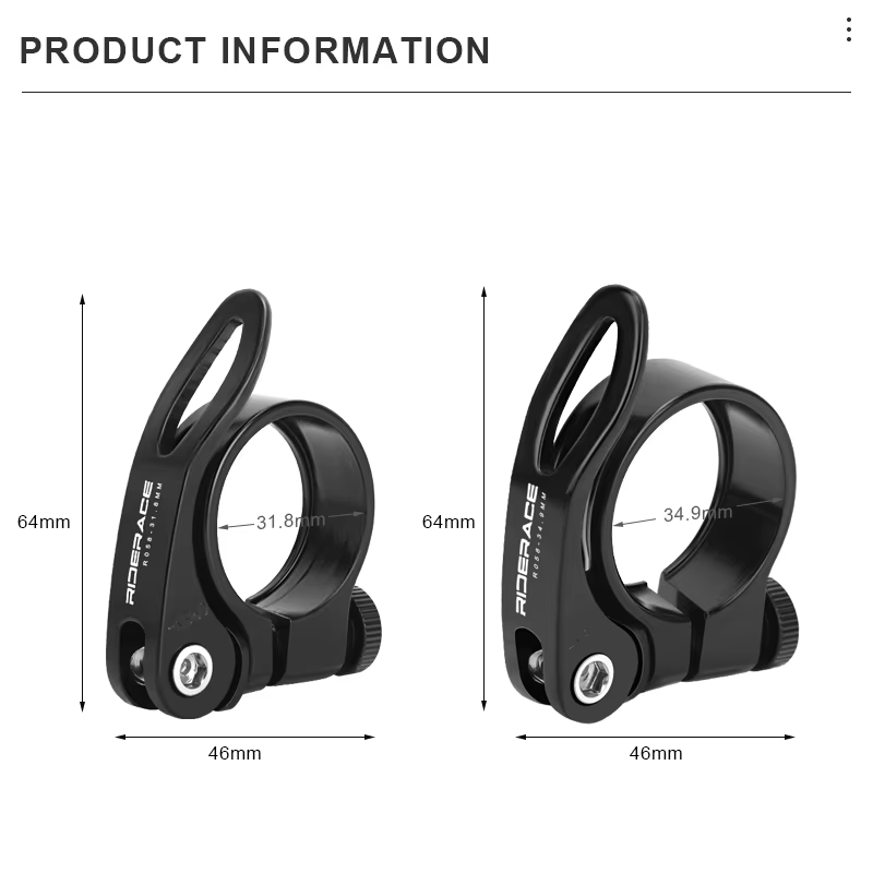 Sizes of the RIDERACE 31.8-34.9mm Quick Release Bike Seat Post Clamp